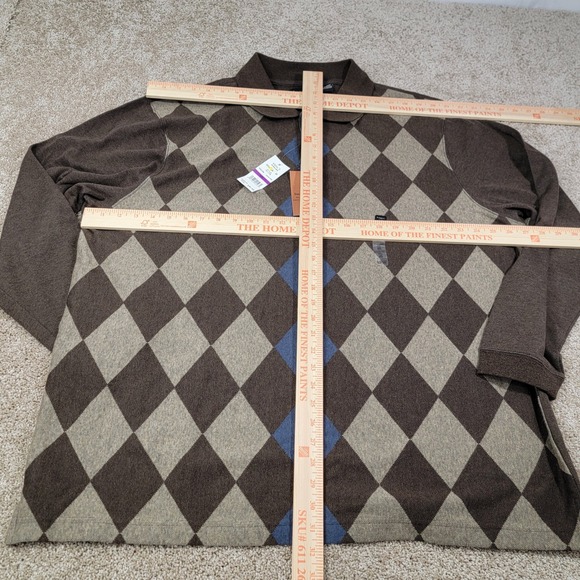 New Haggar XXL Men's Brown Argyle Stain Resistant Long Sleeve Polo Shirt - Picture 1 of 5